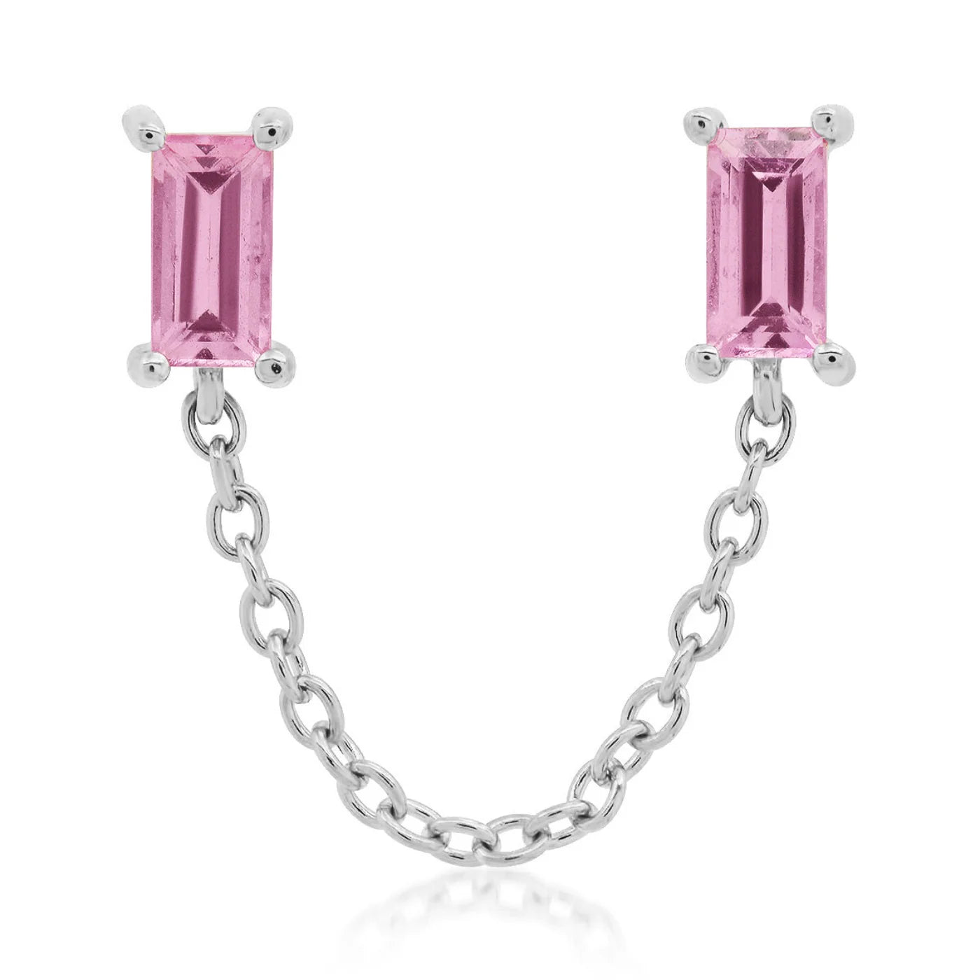 Gemstone Baguette Chain Stud Earrings