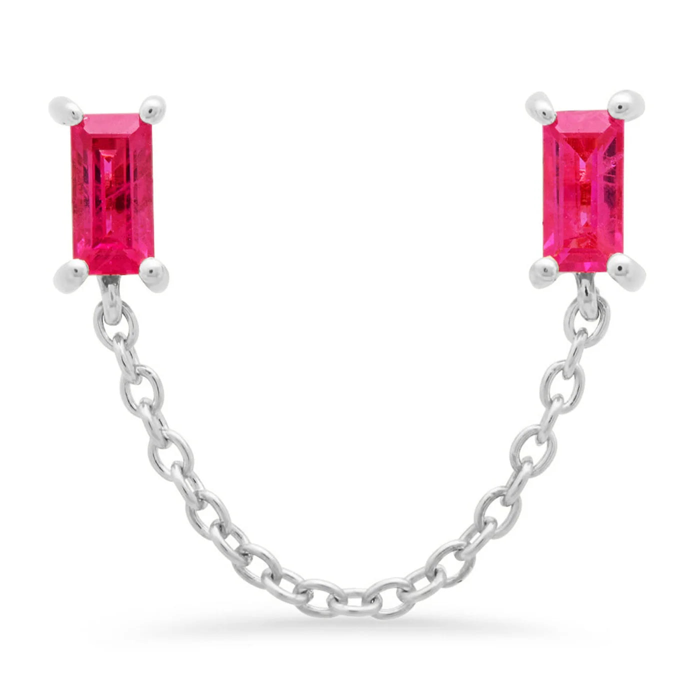 Gemstone Baguette Chain Stud Earrings
