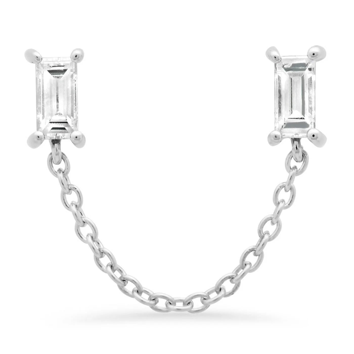 Gemstone Baguette Chain Stud Earrings