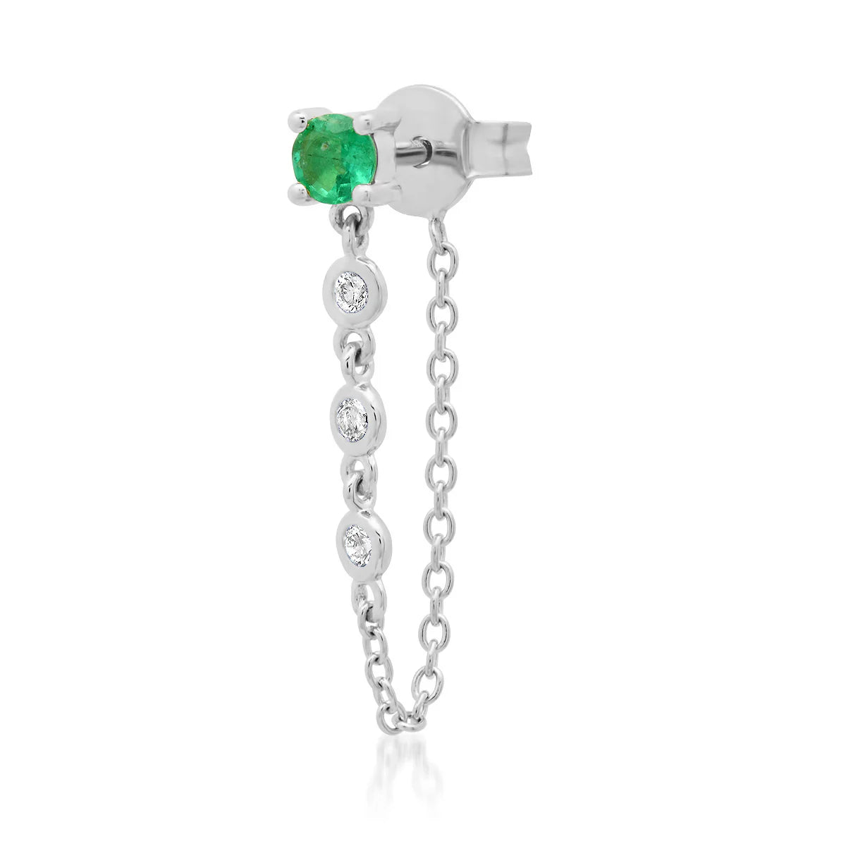 Single Semi-Precious Stone Stud with Diamond Chain Wrap Earrings