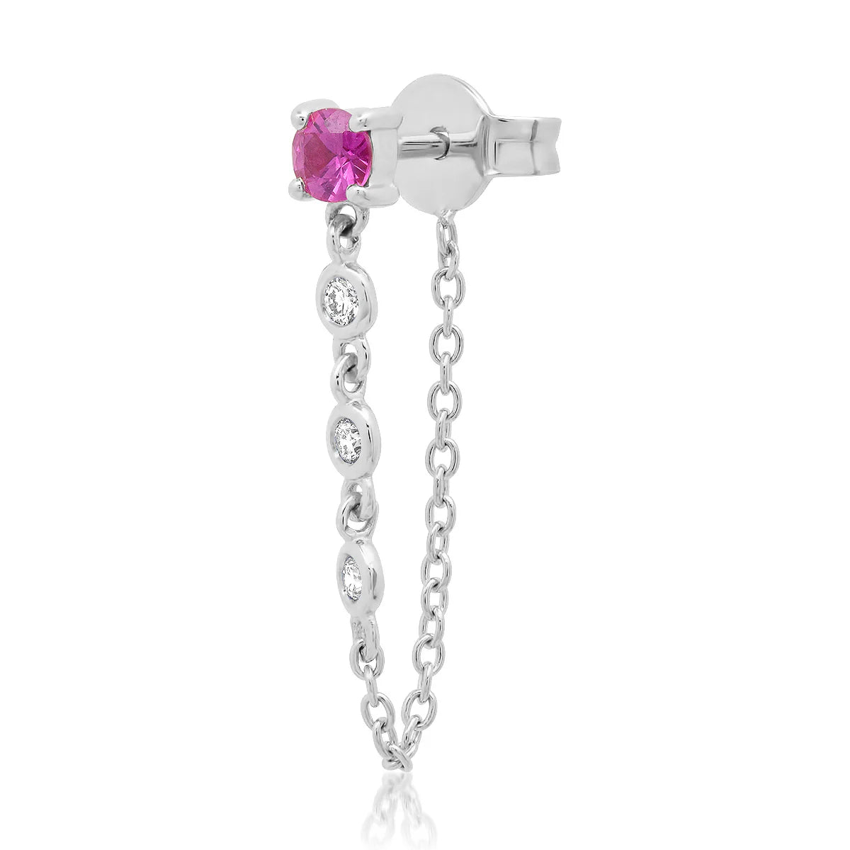 Single Semi-Precious Stone Stud with Diamond Chain Wrap Earrings