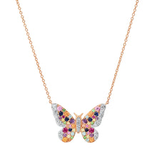 Multi Colored Gemstone and Diamond Butterfly Necklace