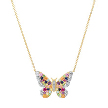 Multi Colored Gemstone and Diamond Butterfly Necklace