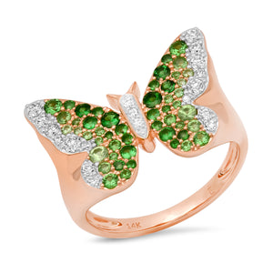 Gemstone & Diamond Ombre Butterfly Signet Ring