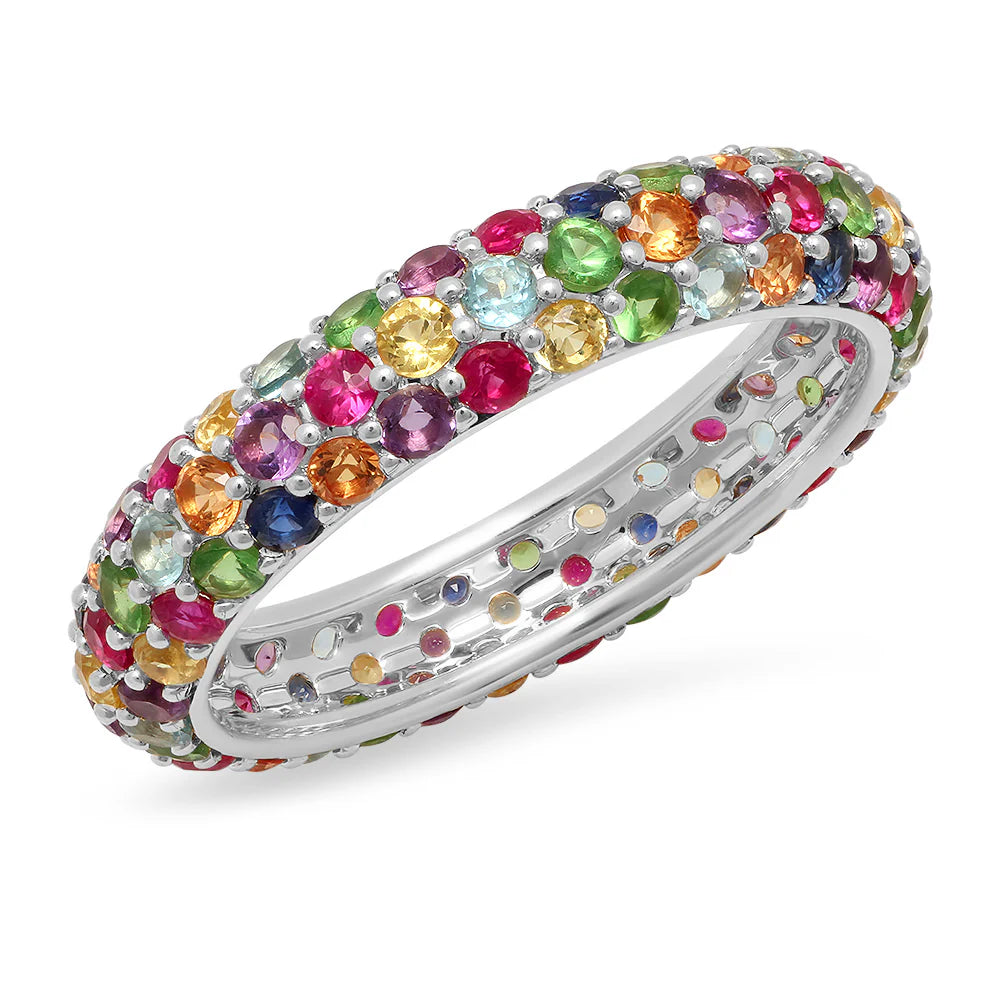 Multicolored Pave Domed Ring