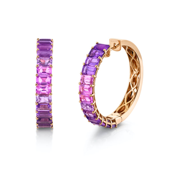Pink & Purple Sapphire Ombre Eternity Hoop Earrings