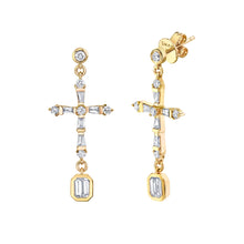 Diamond Baguette Cross Drop Earrings