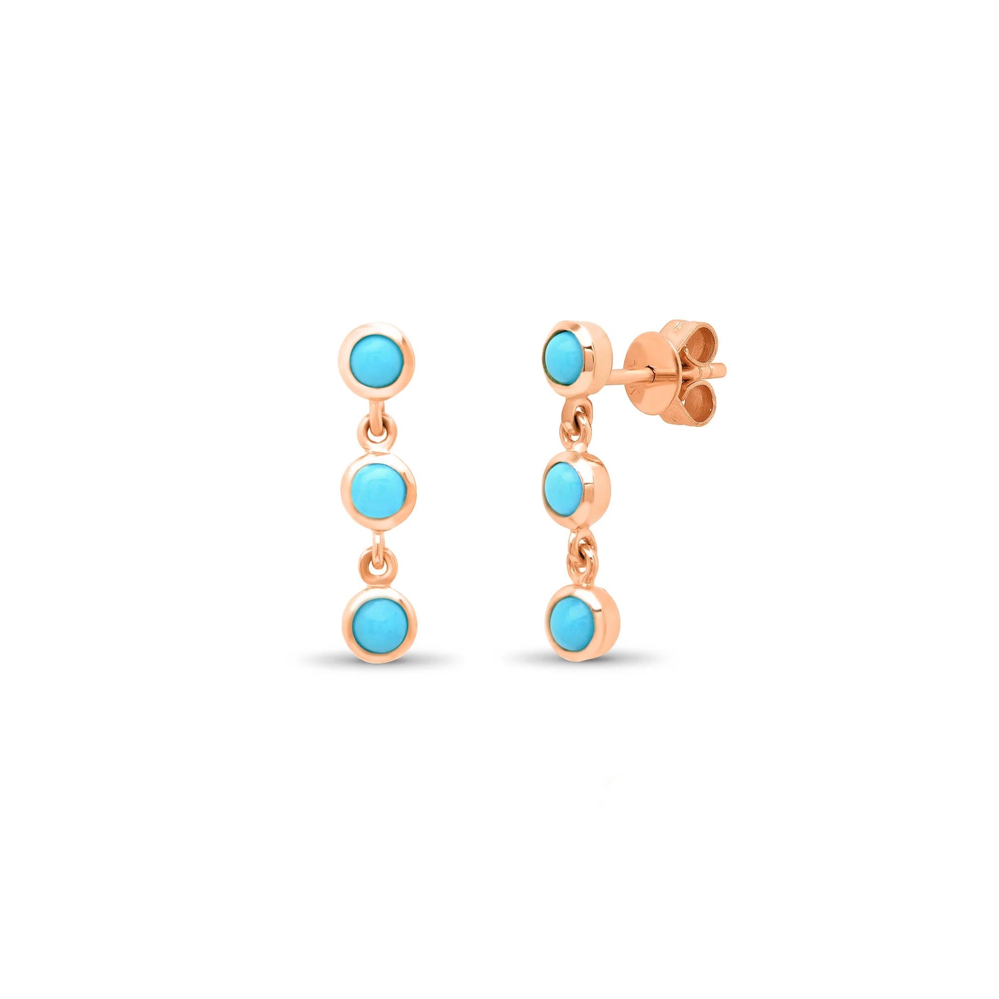 Three Turquoise Drop Bezel Earrings