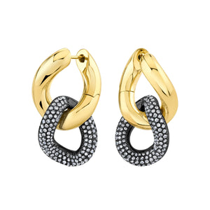 Double Gold & Pave Diamond Link Earrings