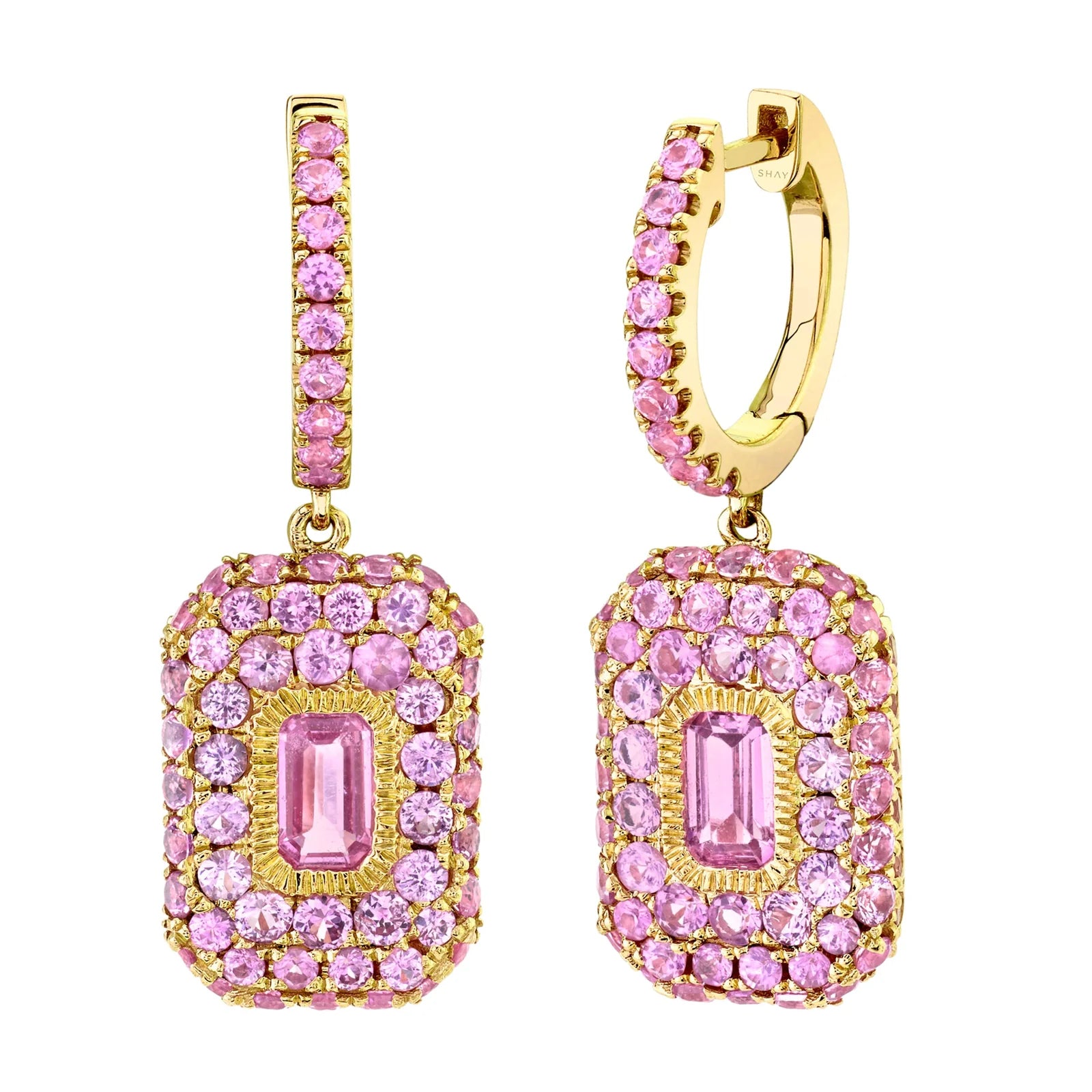 Light Pink Sapphire Baguette Drop Earrings