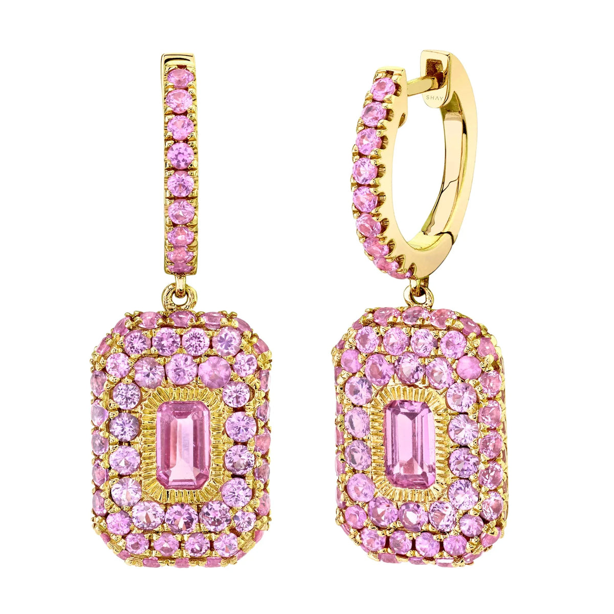 Light Pink Sapphire Baguette Drop Earrings