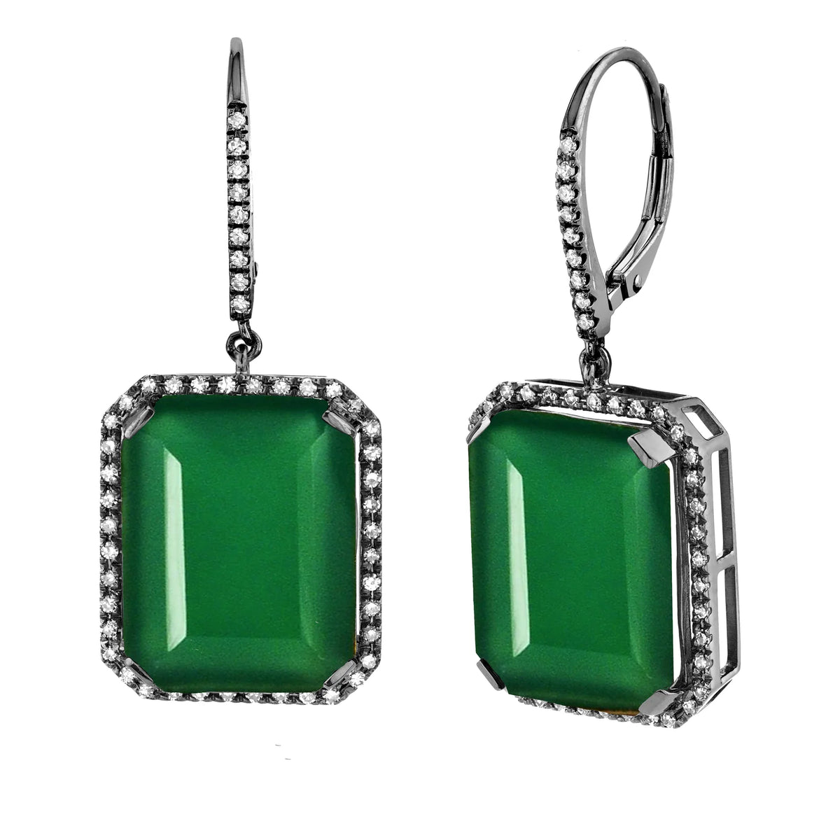 Green Onyx & Diamond Portrait Gemstone Earrings