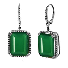 Green Onyx & Diamond Portrait Gemstone Earrings