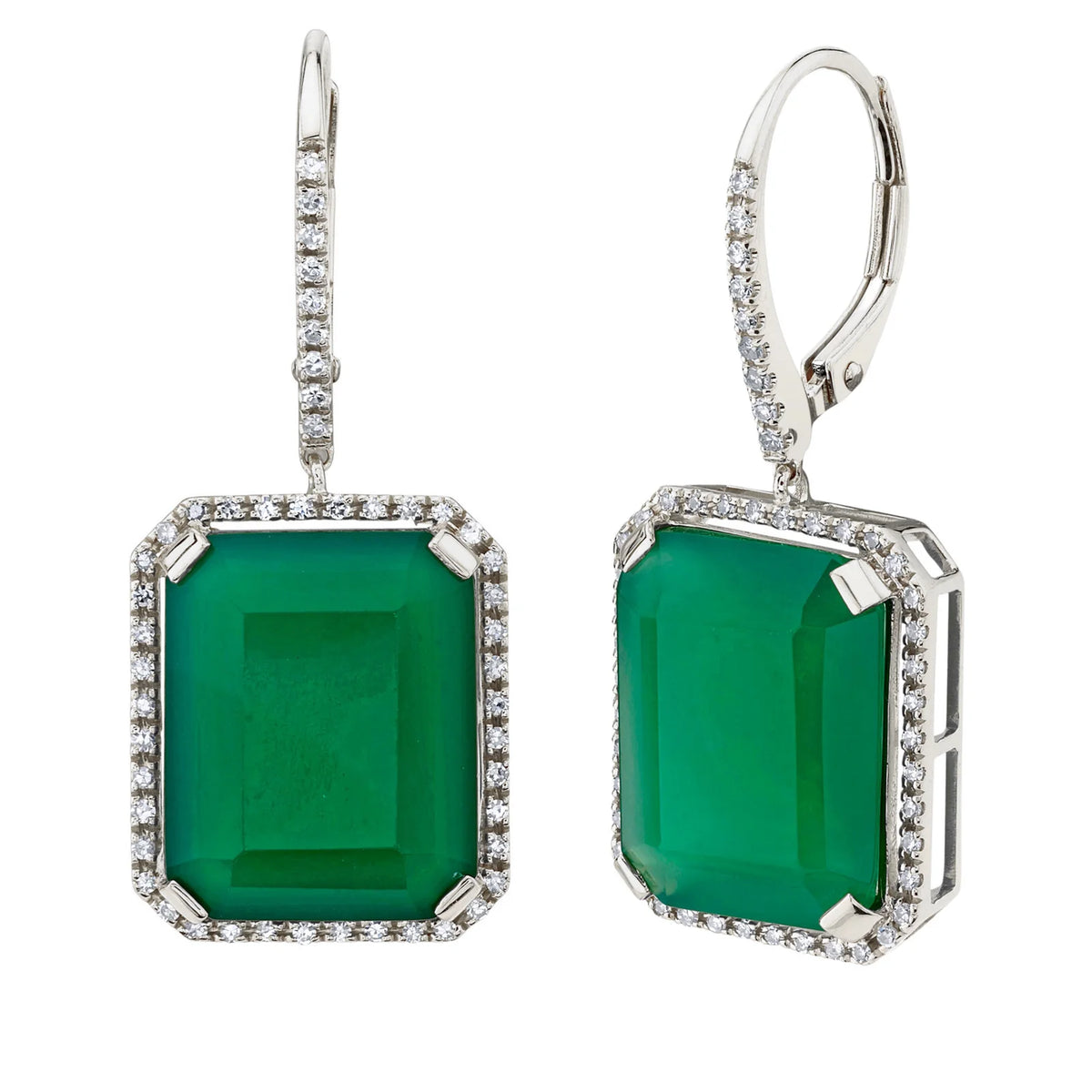 Green Onyx & Diamond Portrait Gemstone Earrings