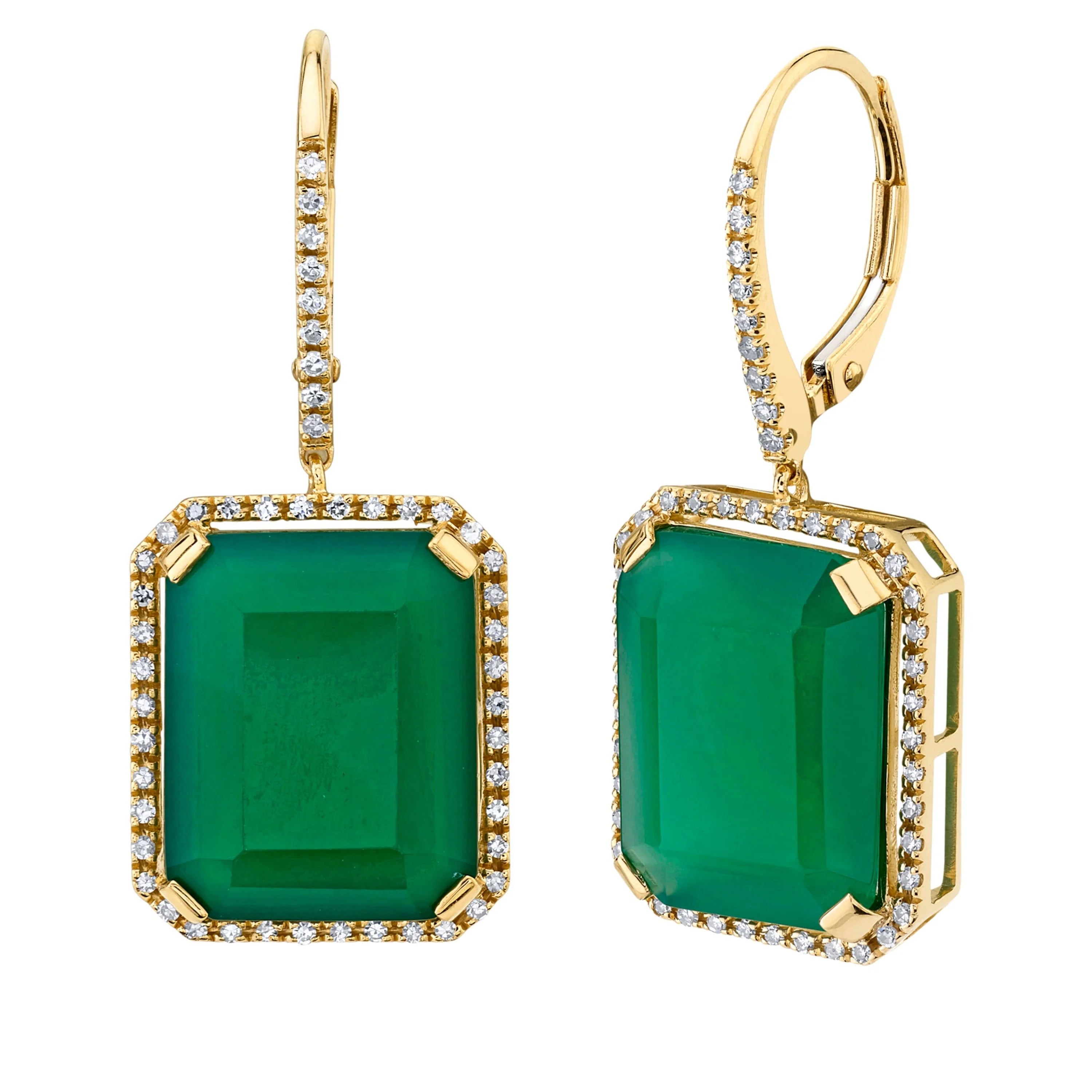 Green Onyx & Diamond Portrait Gemstone Earrings