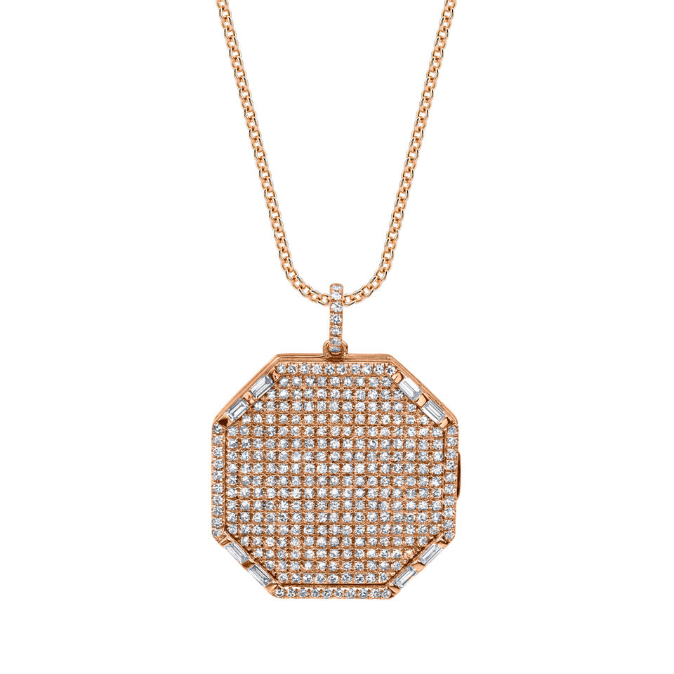 Pave Diamond Octagon Locket Necklace