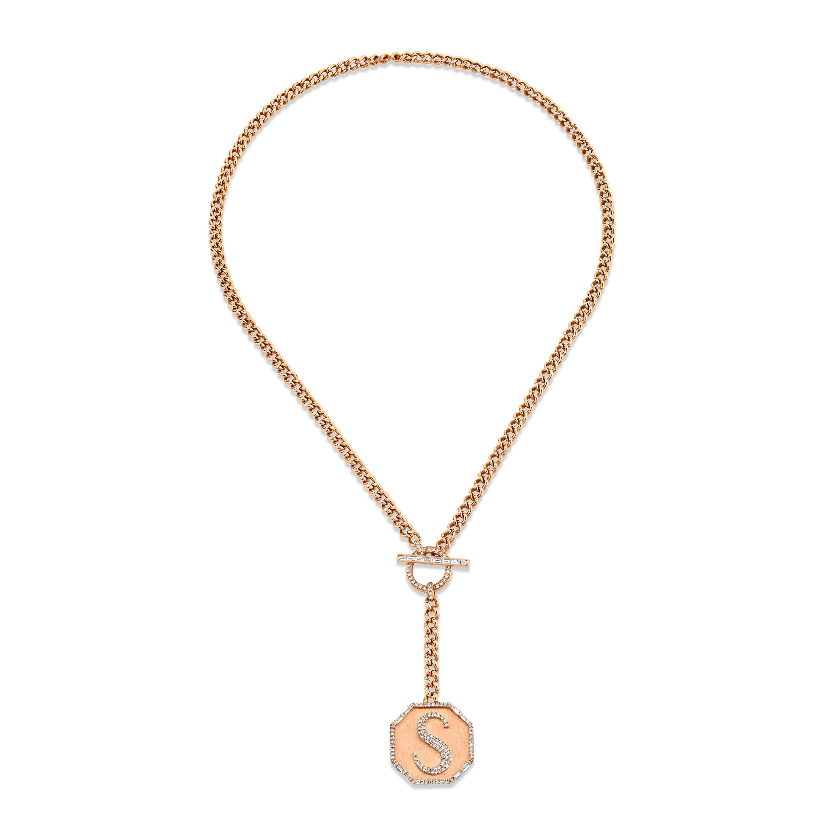 Diamond Initial Accent Octagon Y Link Lariat Necklace