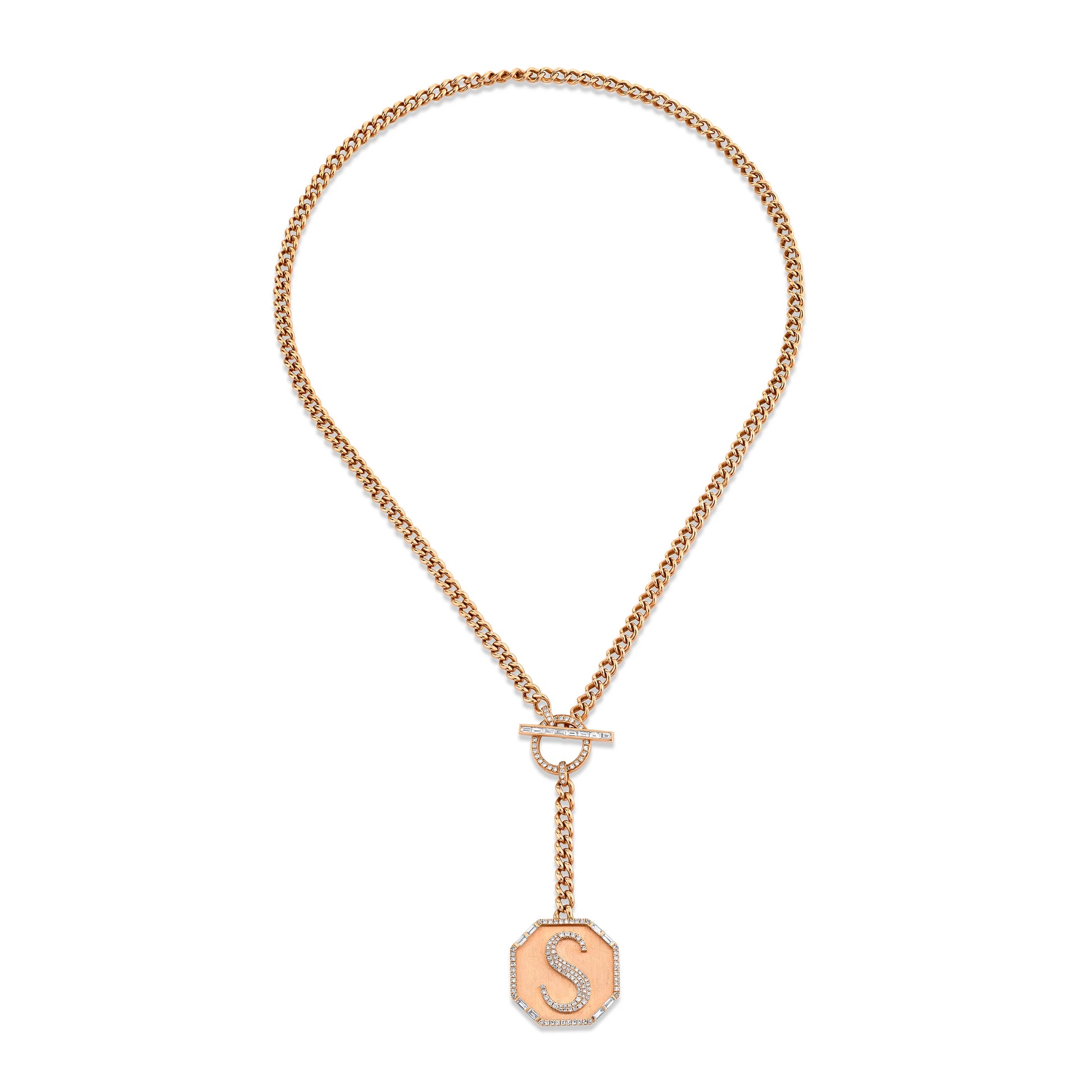 Diamond Initial Accent Octagon Y Link Lariat Necklace