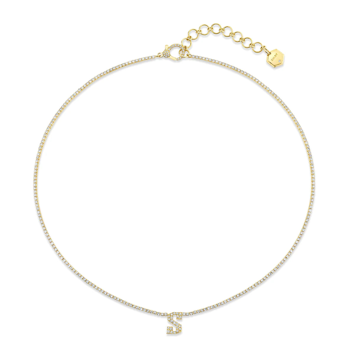 Pave Diamond Initial Thread Necklace