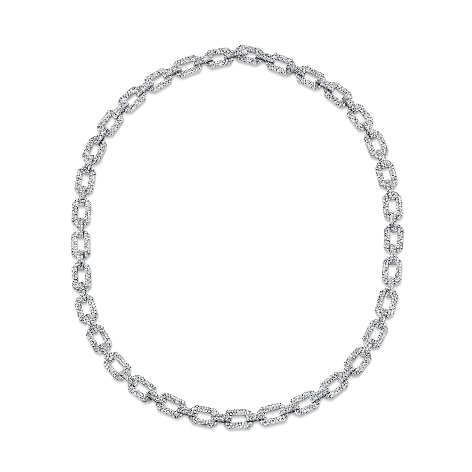 Diamond Pave Geo Flat Link Necklace