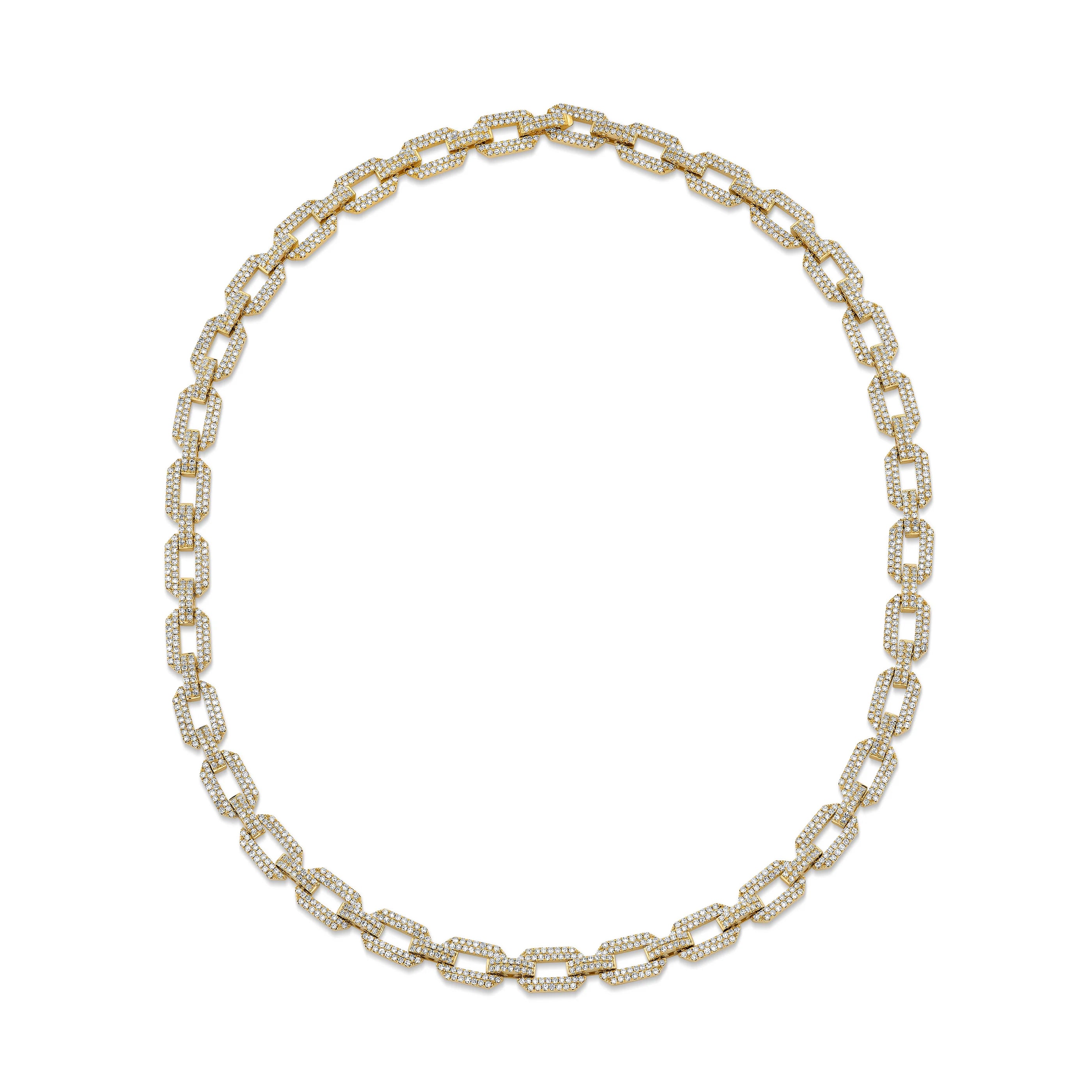 Diamond Pave Geo Flat Link Necklace