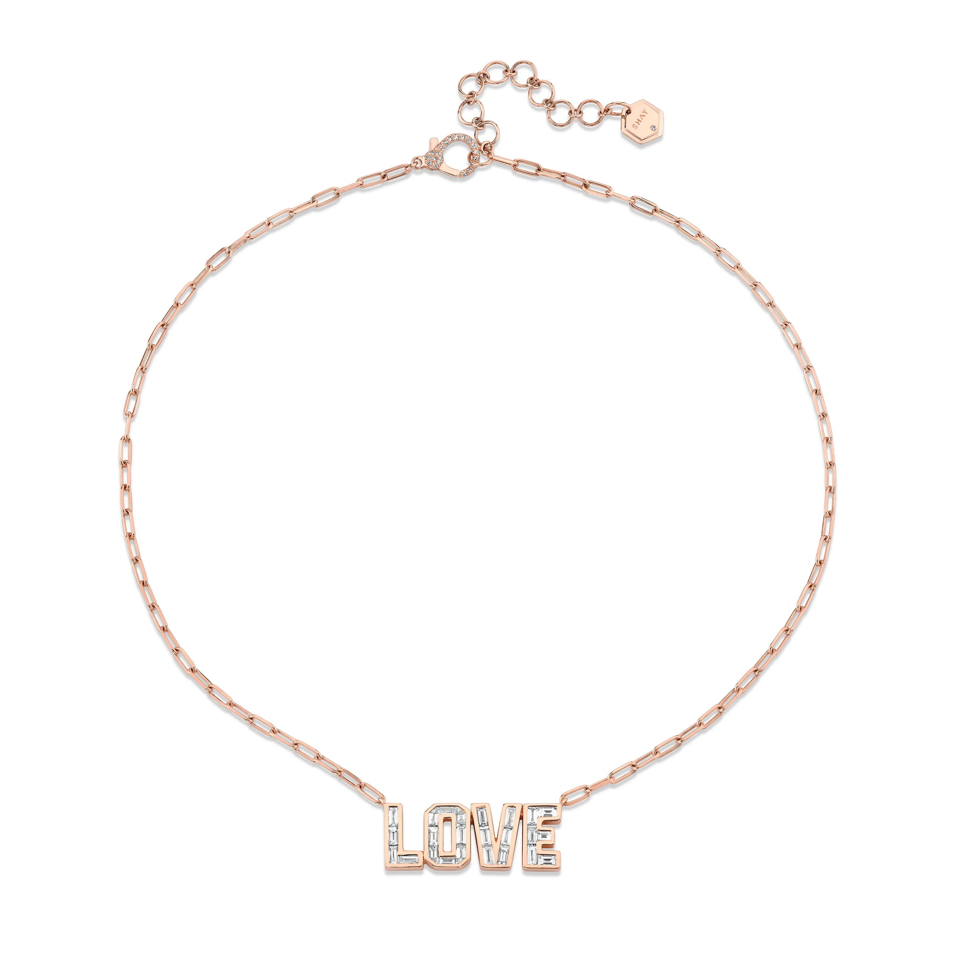 Diamond Baguette Love Pendant Necklace