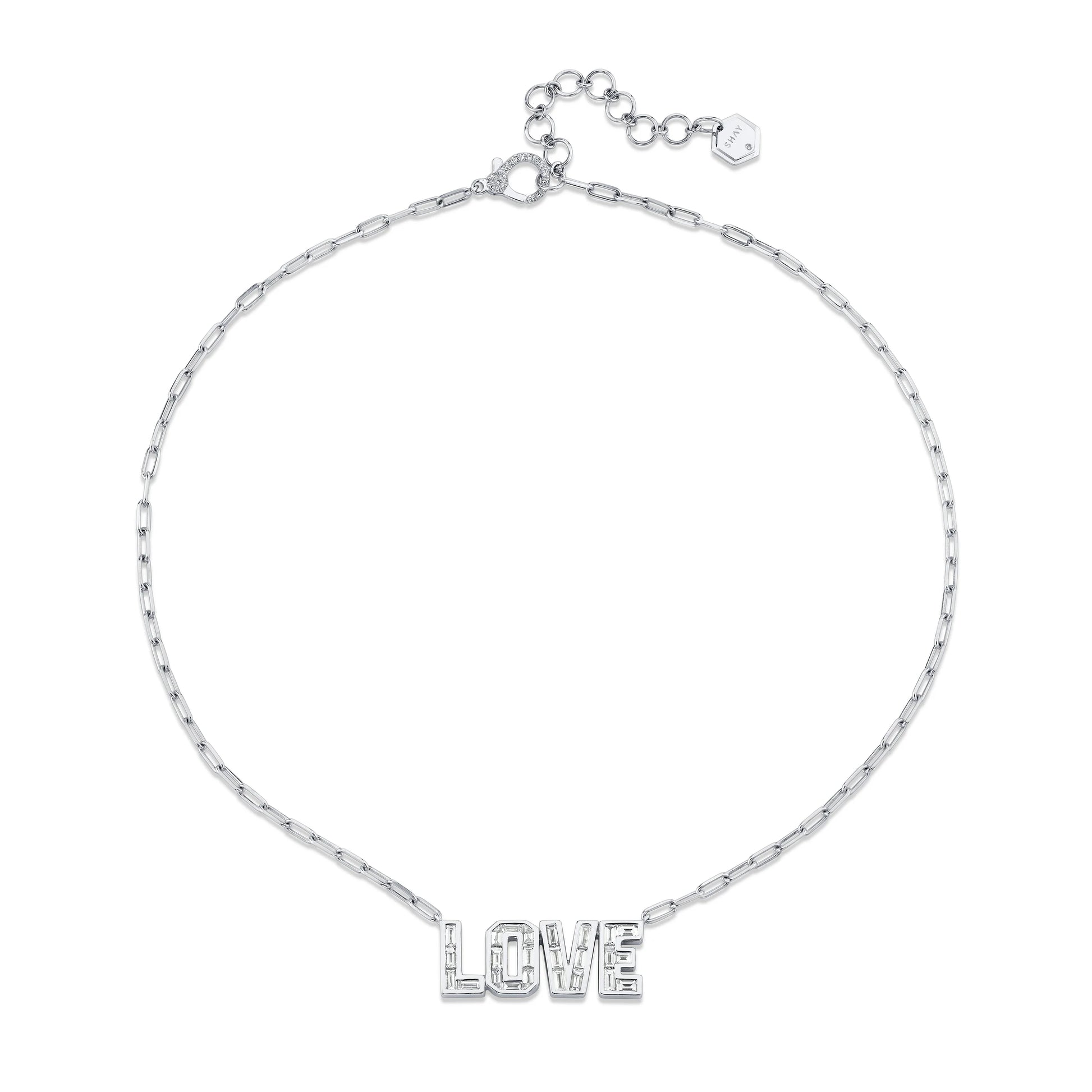 Diamond Baguette Love Pendant Necklace