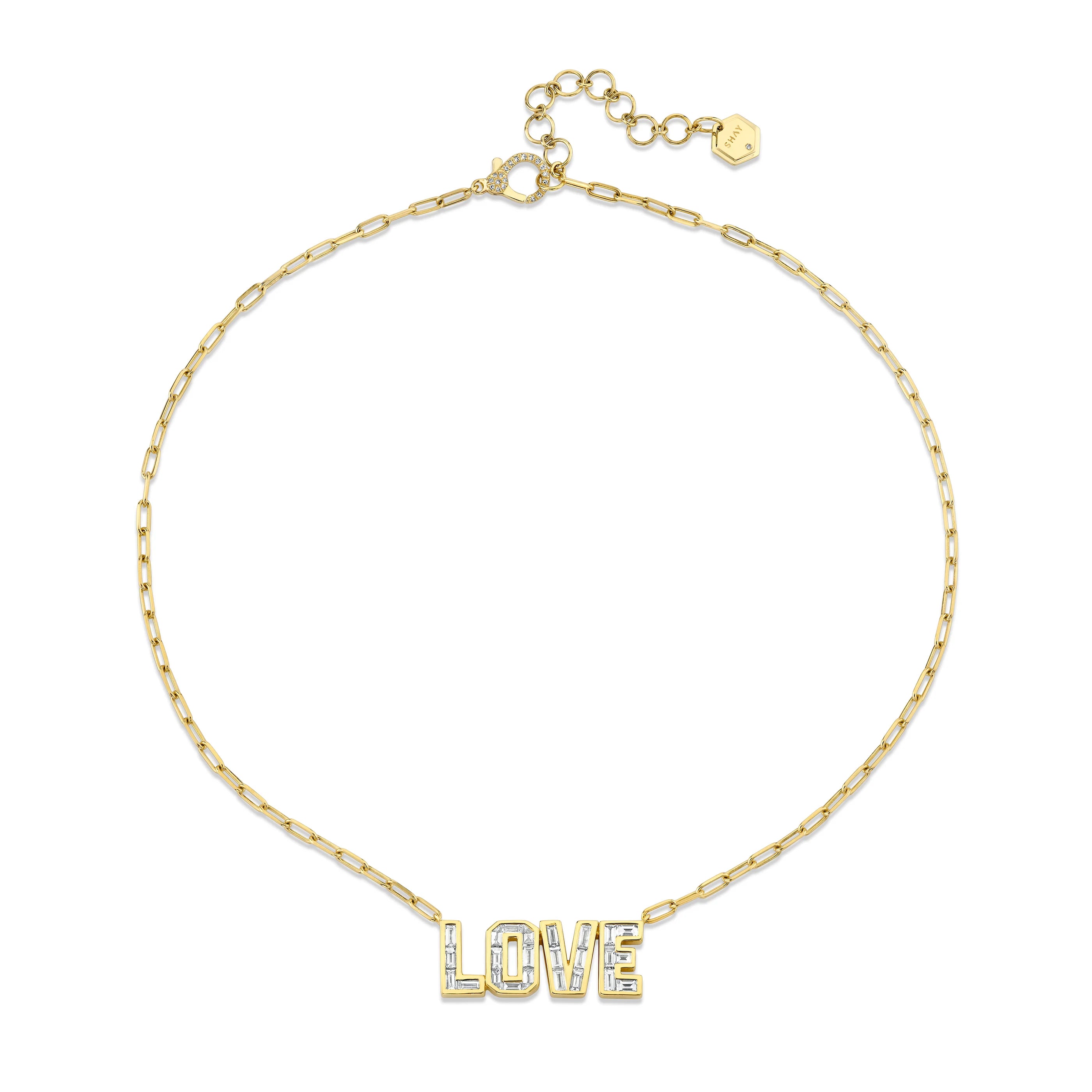 Diamond Baguette Love Pendant Necklace