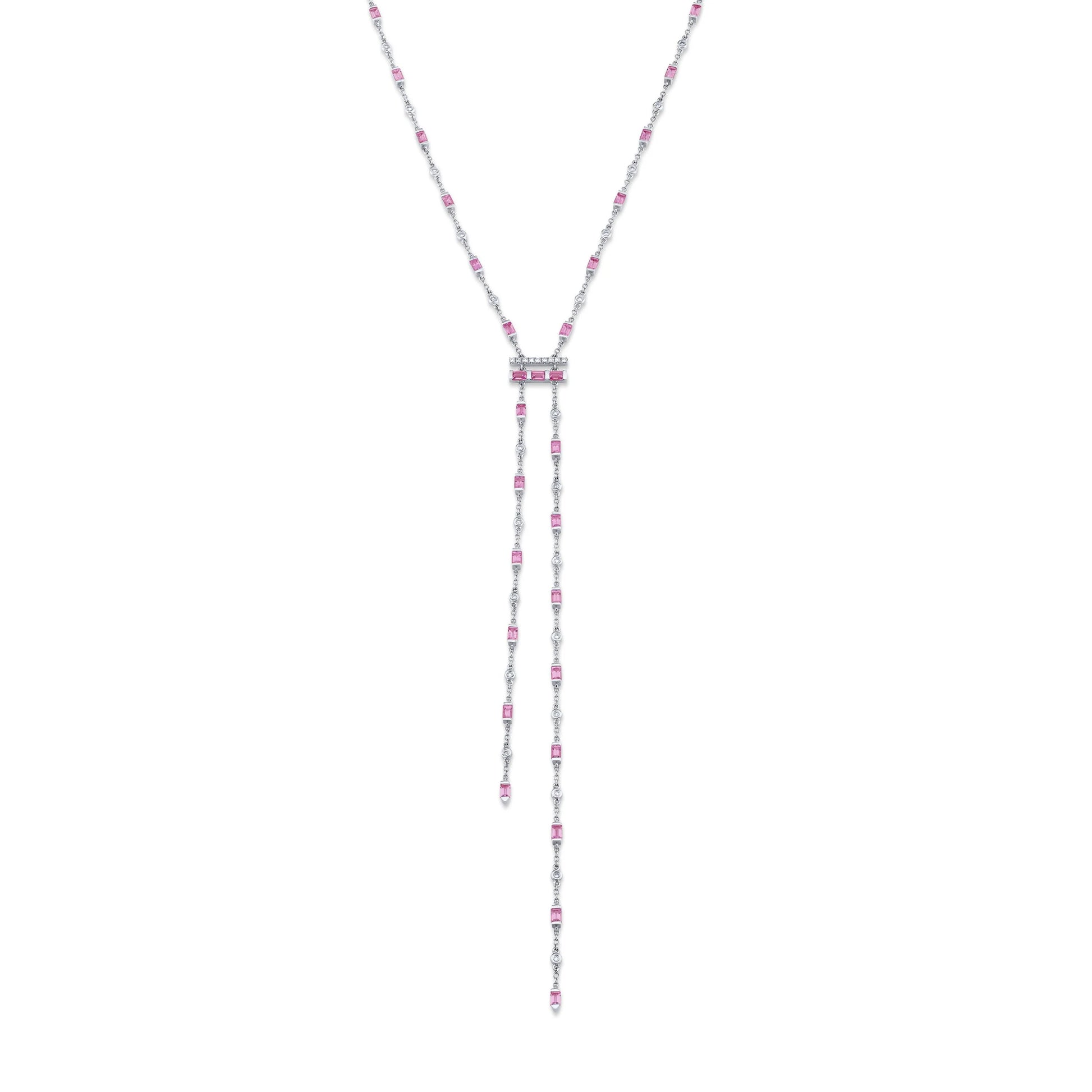 Pink Sapphire & Diamond Cascade Y Necklace
