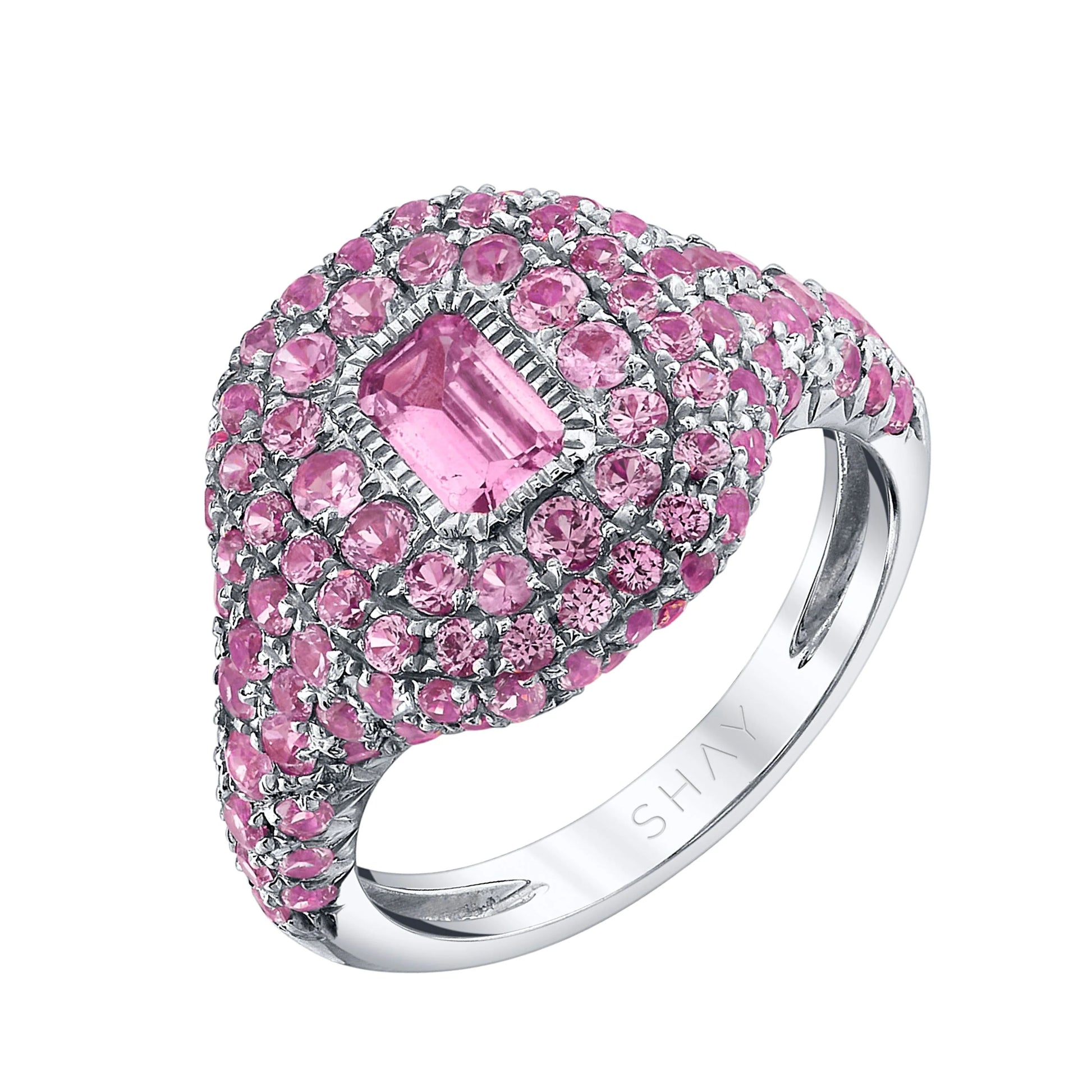 Pave Pink Sapphire or Ruby Pinky Ring
