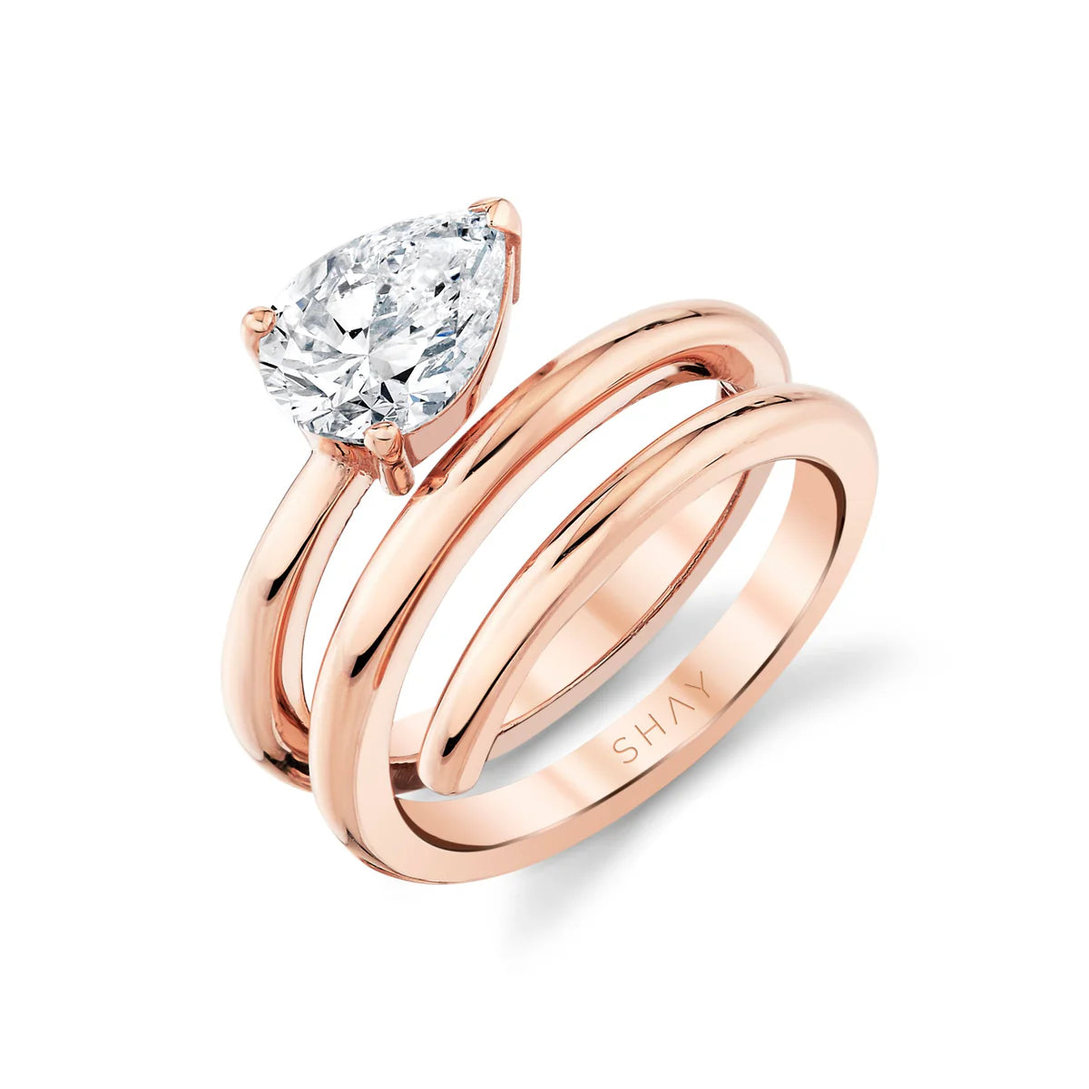 Diamond Pear Spiral Pinky Ring