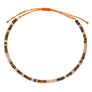 Pink Agate & Tigers Eye Beaded Adjustable Necklace