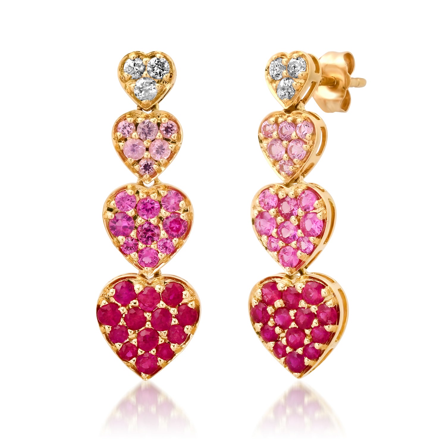 Sapphire & Ruby Graduated Heart Drop Earrings