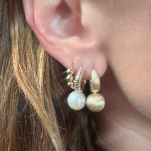 Satin Gold Stationary Ball Drop Huggie Hoop Earrings