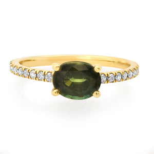 Saturated Oval Gemstone & Diamond Stacking Ring