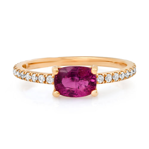 Saturated Oval Gemstone & Diamond Stacking Ring