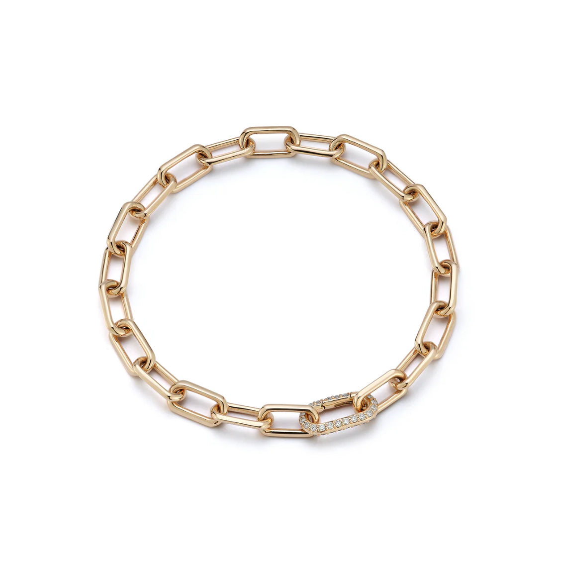 Saxon Gold Chain Link Bracelet with Elongated All Diamond Clasp