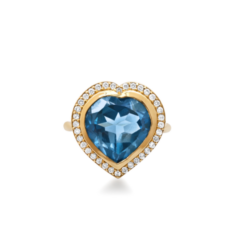 London Blue Topaz Bezel Set Heart Ring & Diamond Frame