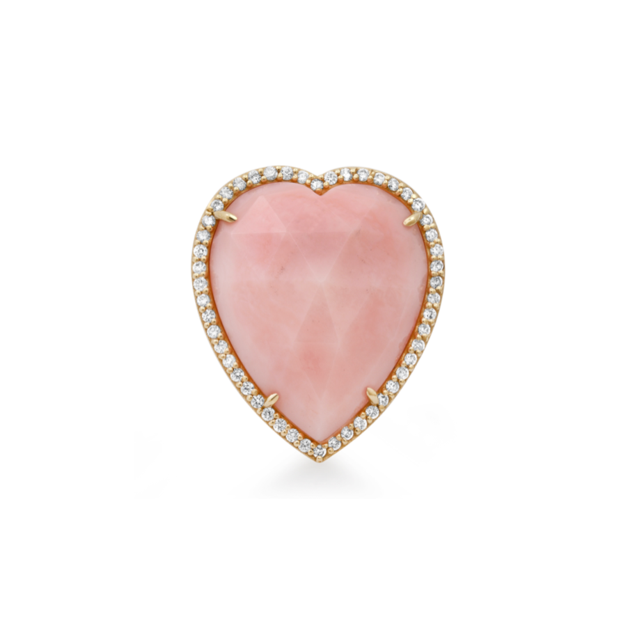Jumbo Rose Cut Pink Opal Heart Ring & Diamond Frame