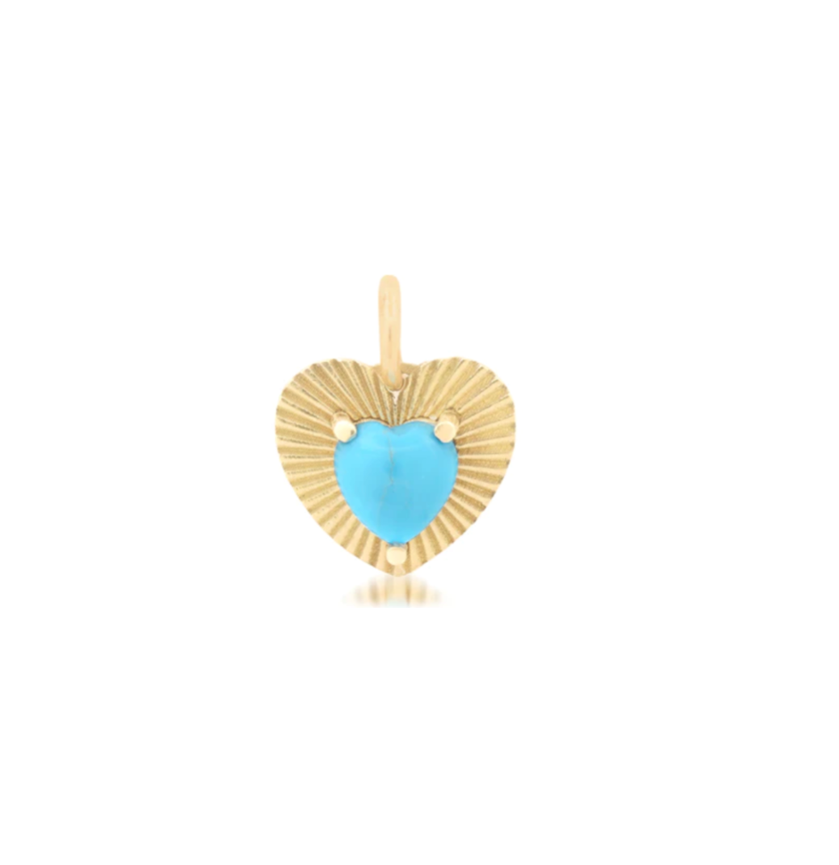 Small Fluted Heart Charm with Turquoise Heart