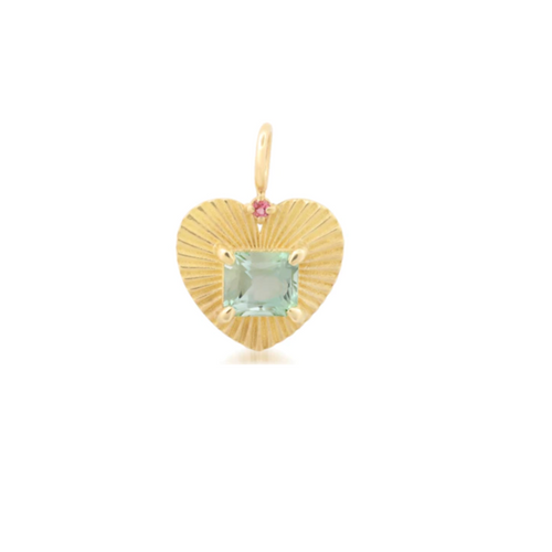 Fluted Heart Charm with Mint & Pink Tourmaline