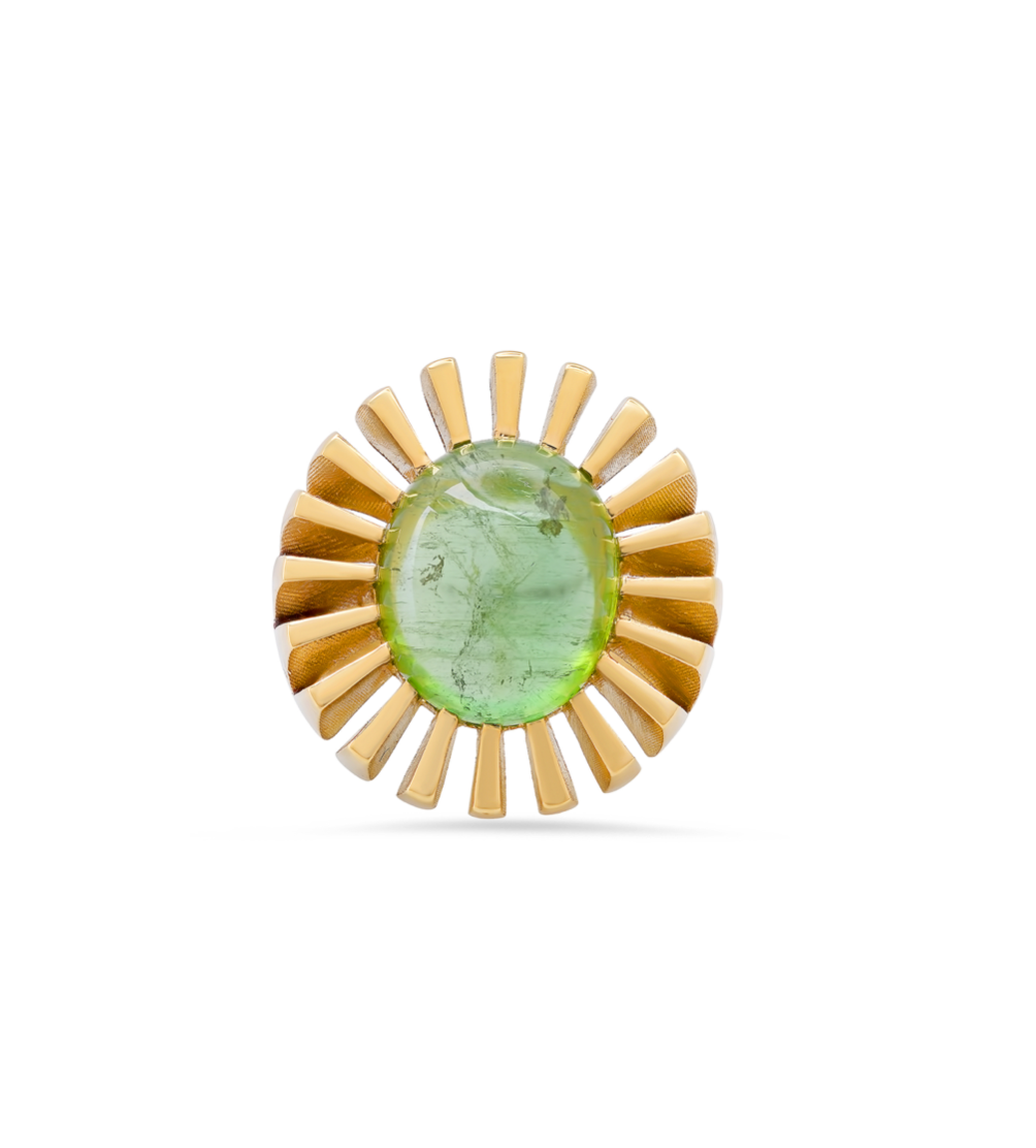 Hand Carved Oval Green Tourmaline Ring