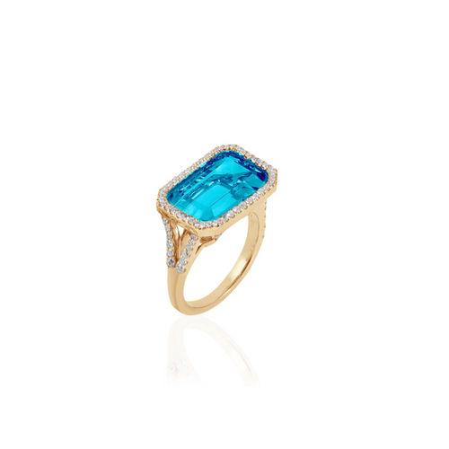 Gossip East-West Blue Topaz Ring with Diamond Frame