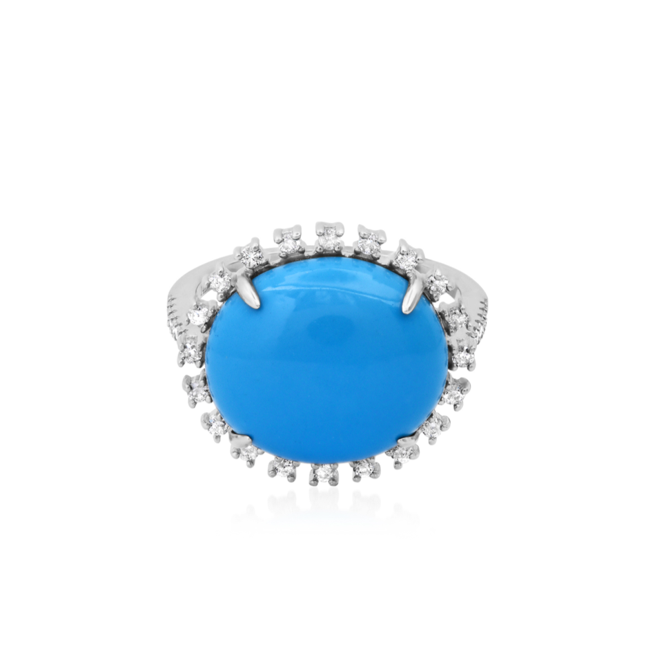 Turquoise Lover Cabochon & Diamond Frame Ring