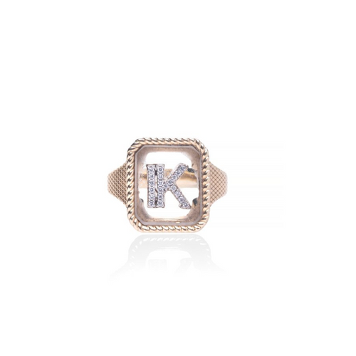 Crystal Plate Ring with Diamond Initial