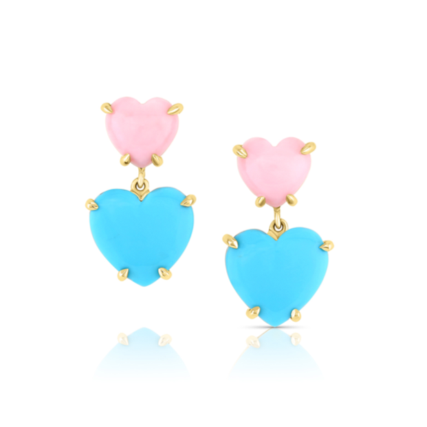 Double Gemstone Heart Drop Earrings