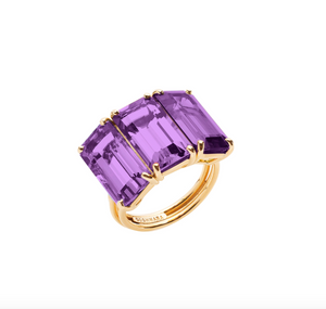 Gossip Three Stone Emerald Cut Amethyst Ring