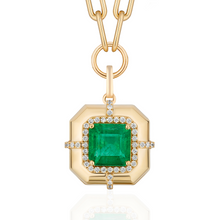 Square Emerald & Diamond Pendant Necklace