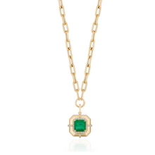 Square Emerald & Diamond Pendant Necklace