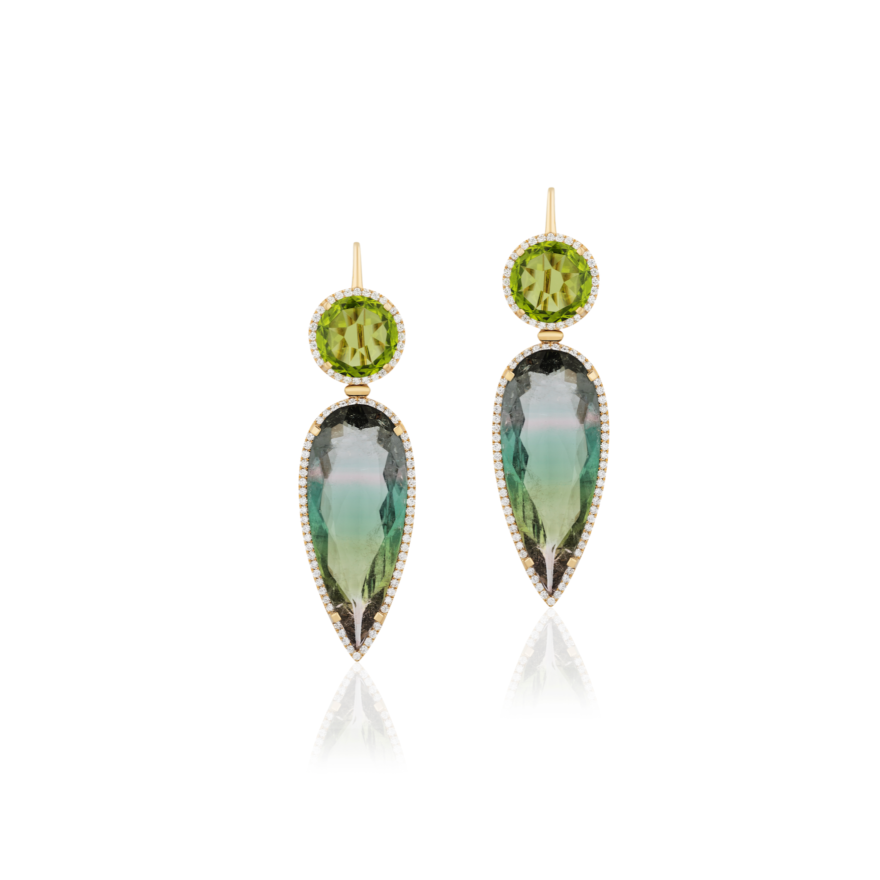 Peridot & Watermelon Tourmaline Grasshopper Earring with Diamonds